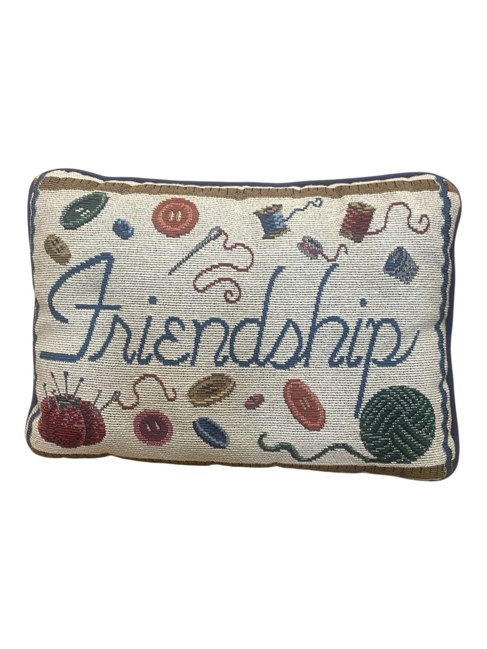 Vintage Friendship Needlepoint Small Throw Pillow Sewing Theme